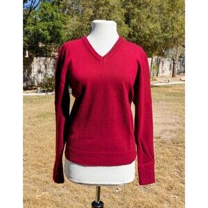 Vintage Peters V-neck Burgundy L/S Pullover 100% Cashmere  Sweater Shirt NOS